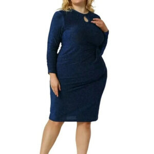 Agnes Orinda 1X sexy‎ blue glittery long sleeve dress with side & arm ruching
